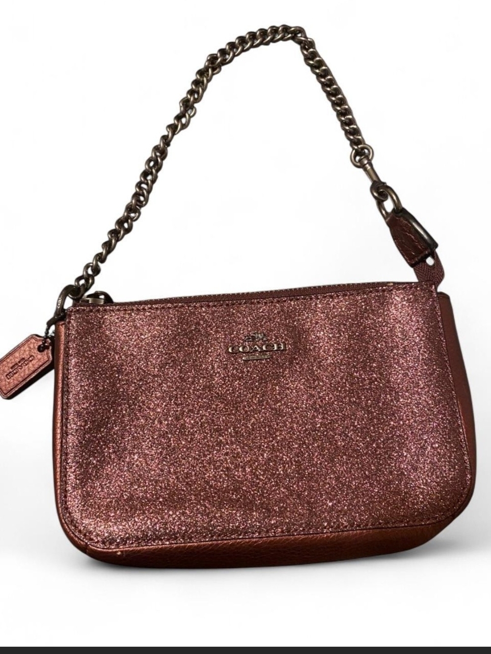 COACH Glitter Mini Wristlet - Rose Metallic